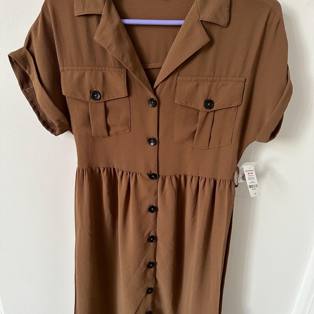 Ardene Brown Button-Up Midi Dress